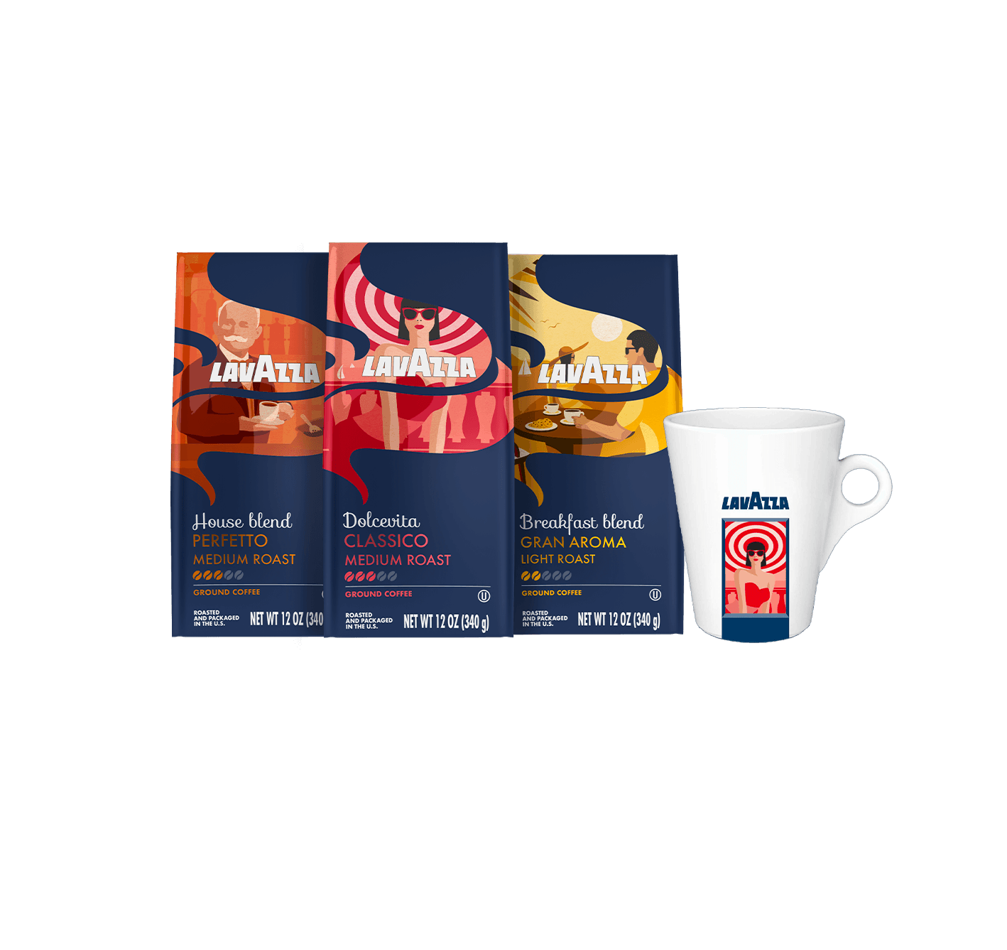 Paquete de café molido y jarra